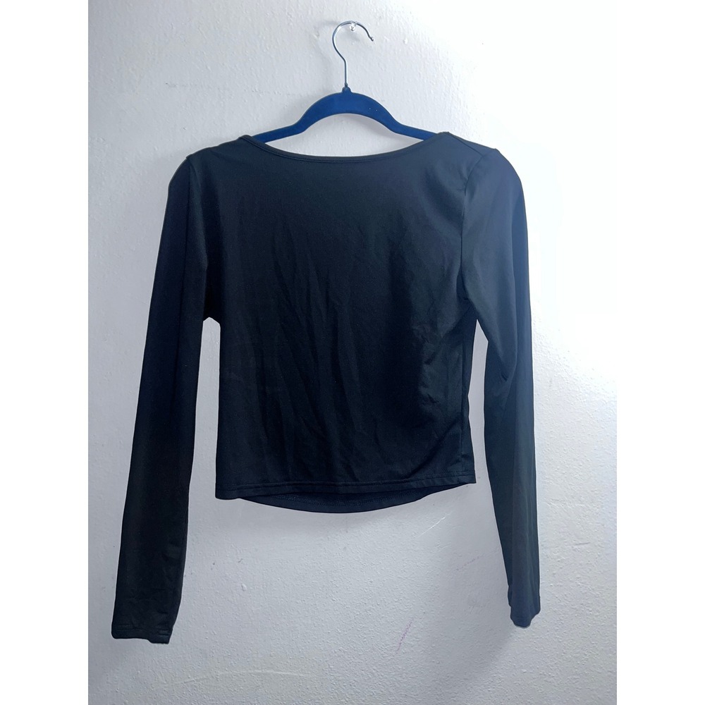 Shein Black Long Sleeve‎ Crop Top Square Back Casual Party Blouse